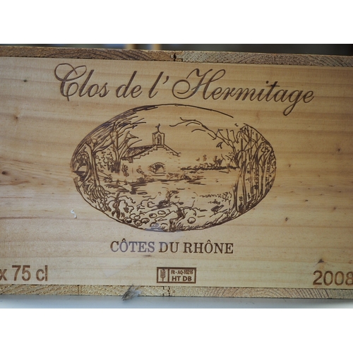 151 - A case of six bottles of 2008 Clos de L'Hermitage Cotes du Rhone