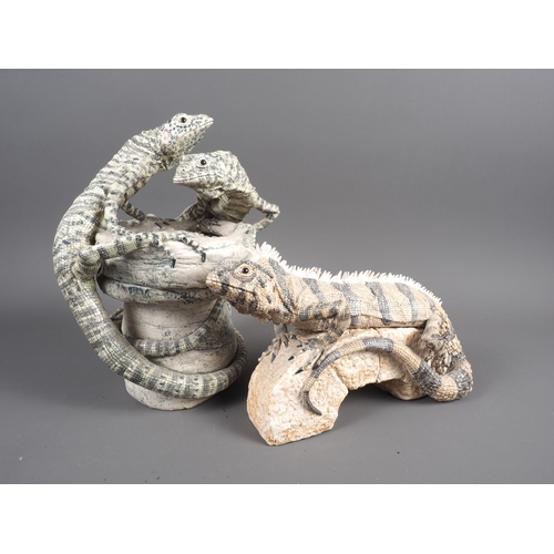 203 - Two ceramic lizards and a single Iguana