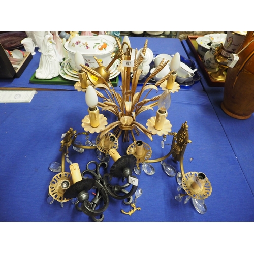 227 - A gilt metal five-light ceiling light, formed as a wheatsheaf, 17