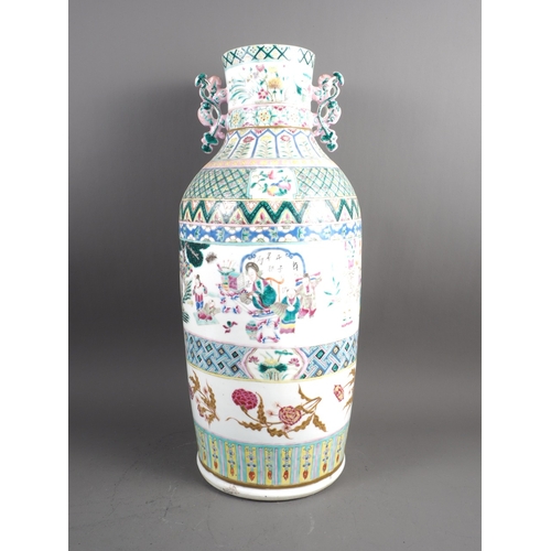 78 - A Chinese famille verte two-handled baluster vase with sectioned figure, fruit and flower decoration... 