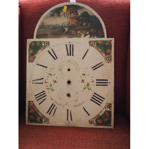 81 - An American wall clock, a painted clock dial by F C White, Luton, a 19th century long case clock dia... 