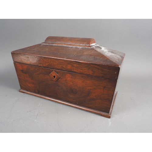 99 - A 19th century rosewood tea caddy with fitted interior, 12