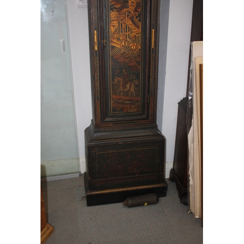 476 - A mid 18th century chinoiserie lacquered long case clock with brass and silvered dial, date window, ... 