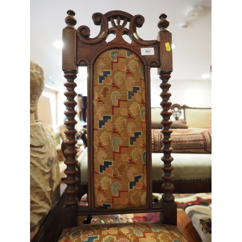 463 - A 19th century oak, needlework panel seat and back side chair, on cabriole supports (for restoration... 