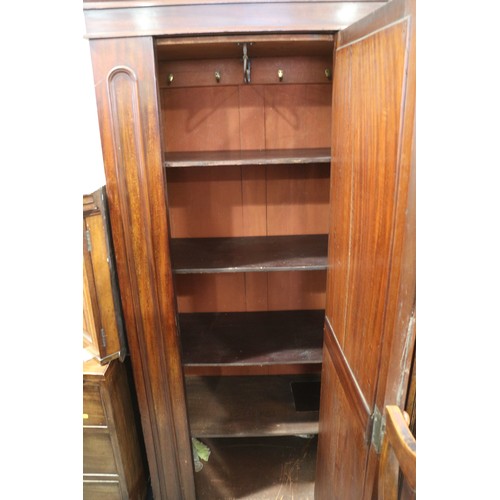 441 - A Victorian mahogany hall wardrobe enclosed single door with arch mouldings, interior now fitted wit... 