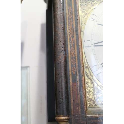 476 - A mid 18th century chinoiserie lacquered long case clock with brass and silvered dial, date window, ... 