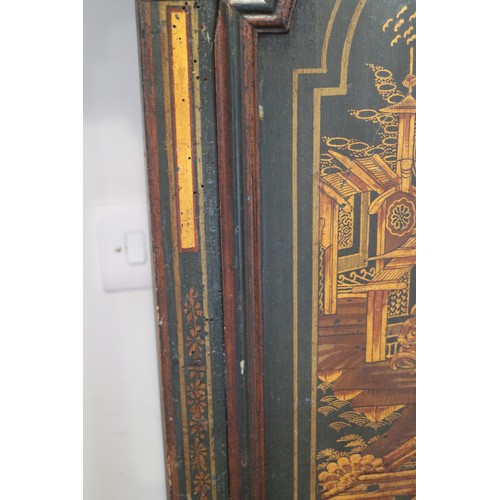 476 - A mid 18th century chinoiserie lacquered long case clock with brass and silvered dial, date window, ... 