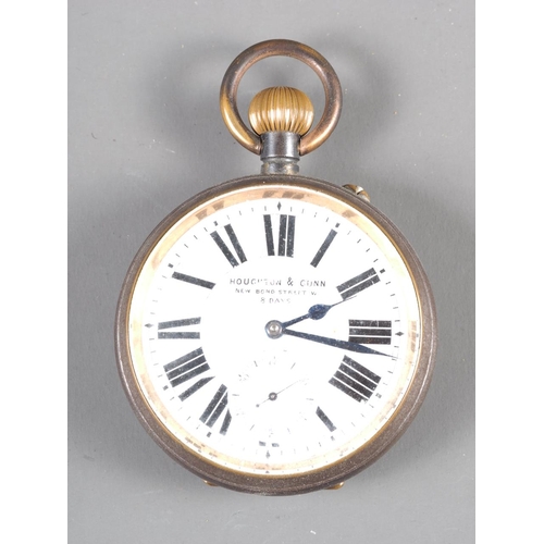 114 - A late 19th century gunmetal cased pocket watch with seconds register by Houghton and Gunn, New Bond... 