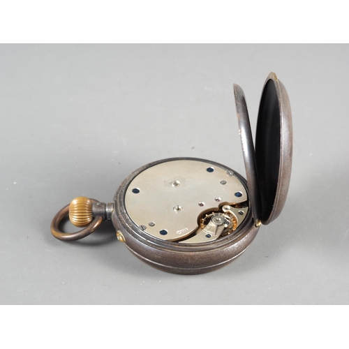 114 - A late 19th century gunmetal cased pocket watch with seconds register by Houghton and Gunn, New Bond... 