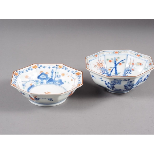 65 - Two Kakiemon style octagonal bowls, 5 1/8