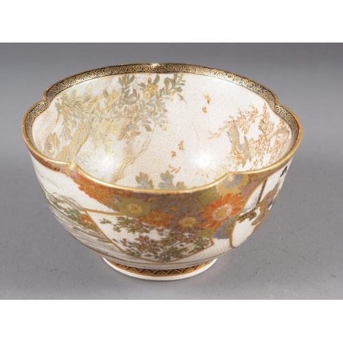 67 - A late 19th century satsuma lobed bowl with figured panels, signed Choshuzan, 3 5/8