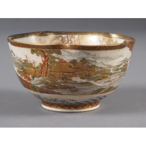 67 - A late 19th century satsuma lobed bowl with figured panels, signed Choshuzan, 3 5/8