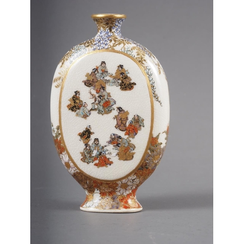 68 - A late 19th century Satsuma oviform bottle, with figures, bird and peony designs, 3 3/4