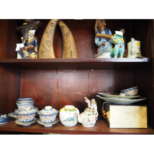 81 - A selection of Chinese ceramics and other items, including four Yixing red clay teapots, blue and wh... 