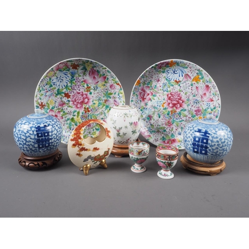 86 - A pair of Chinese famille rose millefiori plates, 9 1/2