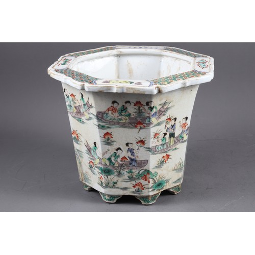 70 - A Chinese porcelain octagonal planter, decorated figures, 9