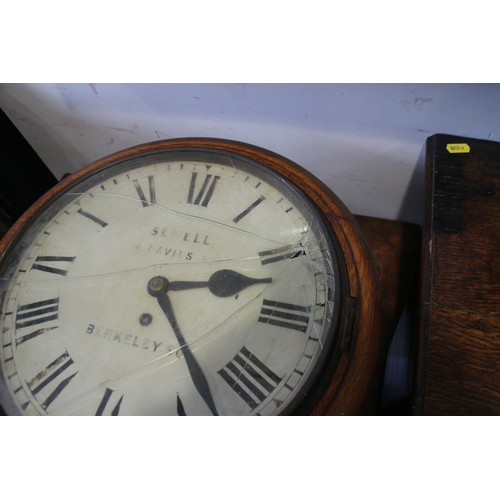 109 - An oak cased single fusee clock with enamelled dial and Roman numerals, signed Sevell, 4 Davies St, ... 