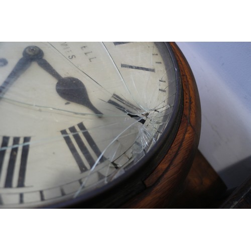 109 - An oak cased single fusee clock with enamelled dial and Roman numerals, signed Sevell, 4 Davies St, ... 