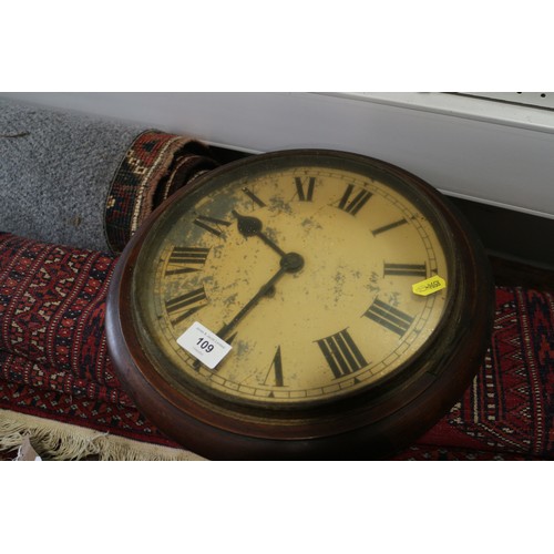 109 - An oak cased single fusee clock with enamelled dial and Roman numerals, signed Sevell, 4 Davies St, ... 