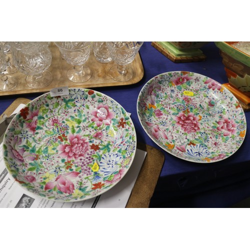 86 - A pair of Chinese famille rose millefiori plates, 9 1/2