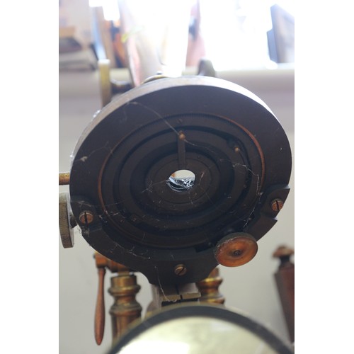 111 - A 19th century Ross brass binocular microscope, on stand number 5380, 19 1/2