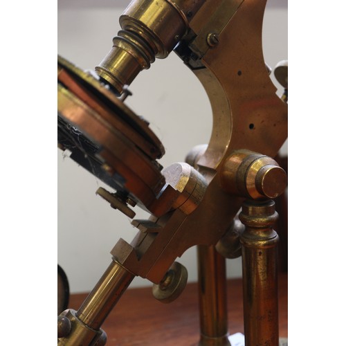 111 - A 19th century Ross brass binocular microscope, on stand number 5380, 19 1/2