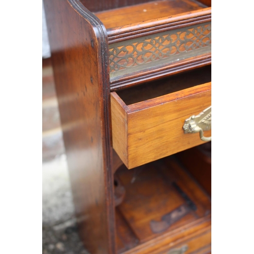 178 - A smoker's Edwardian carved mahogany cabinet with gallery top, fitted interior and one drawer, 8 1/4... 