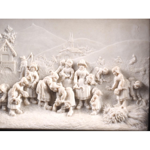 225 - A 19th century Dutch carved alabaster panel, harvest scene, 3