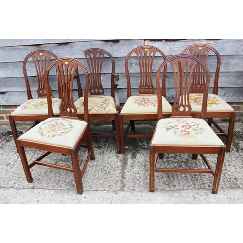 430 - A set of six Georgian mahogany dining chairs of Hepplewhite design with pierced splats and drop-in n... 