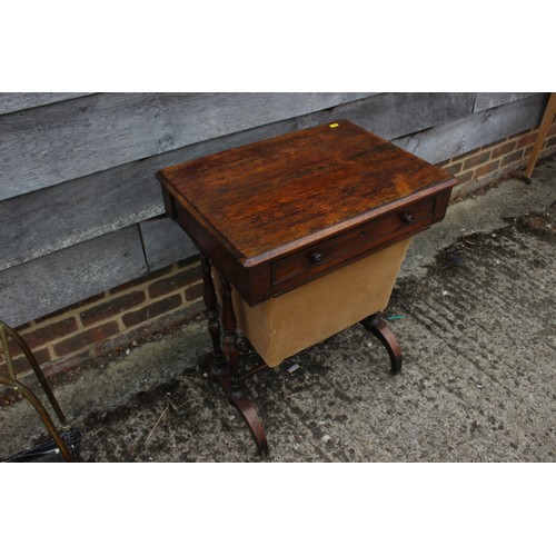 428 - A 19th century rosewood worktable, fitted one drawer over sliding well, on turned and carved support... 