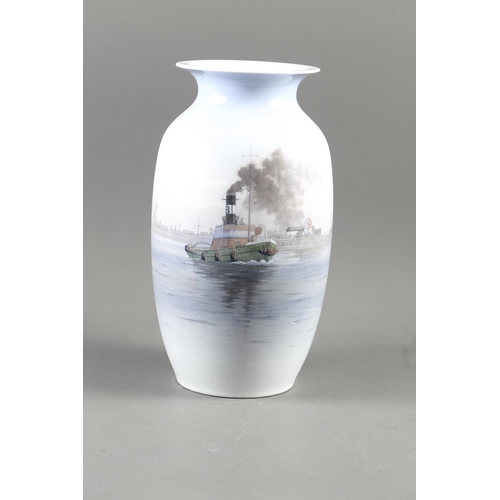 11 - A Royal Copenhagen vase with steam tug decoration, 2787/2983, 12 1/2