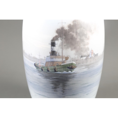 11 - A Royal Copenhagen vase with steam tug decoration, 2787/2983, 12 1/2