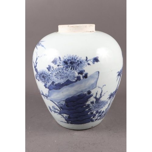 120 - A Chinese blue and white fish bowl with dragon and flower decoration, 10