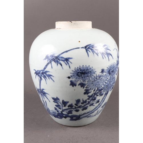 120 - A Chinese blue and white fish bowl with dragon and flower decoration, 10