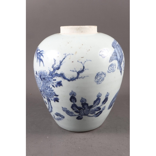 120 - A Chinese blue and white fish bowl with dragon and flower decoration, 10