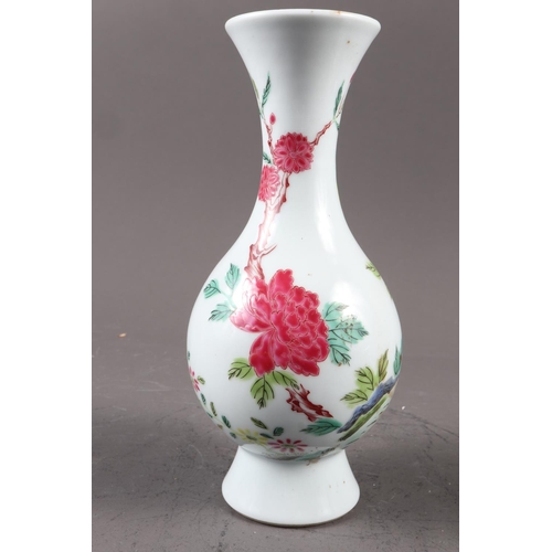 124 - A Chinese famille verte baluster vase with flower and leaf decoration, 7 3/4