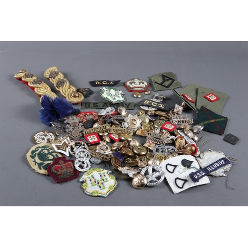 185 - A quantity of British and American military badges, cap badges and patches, various