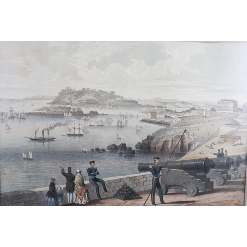 302 - A 19th century hand-coloured lithograph, The Hoe, Drake's Island and Mount Edgecombe from the Citade... 