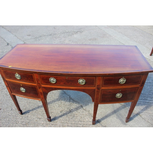 404 - A late 19th century mahogany and banded bowfront sideboard, fitted five drawers, on square taper sup... 