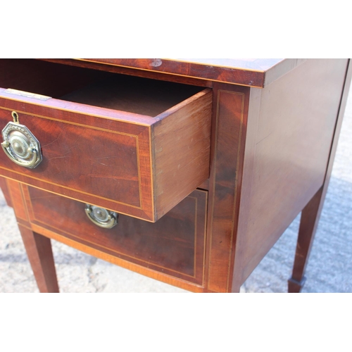 404 - A late 19th century mahogany and banded bowfront sideboard, fitted five drawers, on square taper sup... 