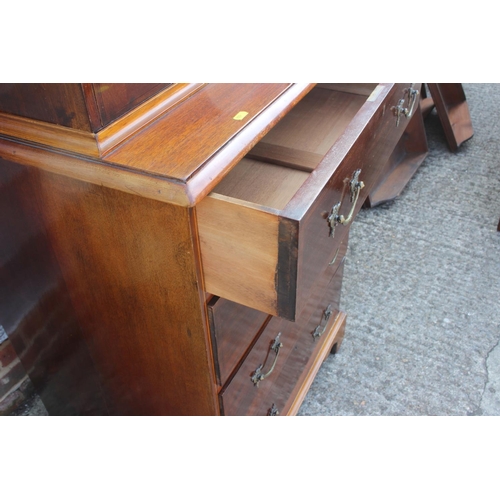 411 - A late Victorian figured mahogany and box line inlaid cupboard, on chest of four long drawers, on br... 