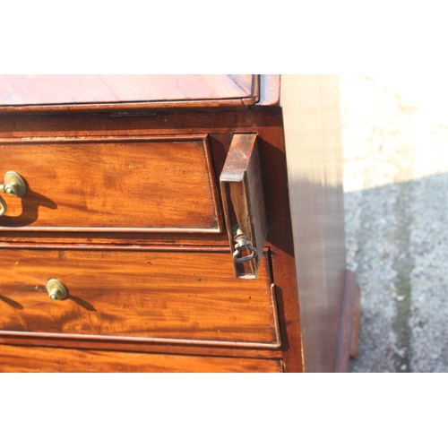 420 - An 18th century mahogany and banded fall front bureau, the fitted interior with drawers, pigeon hole... 