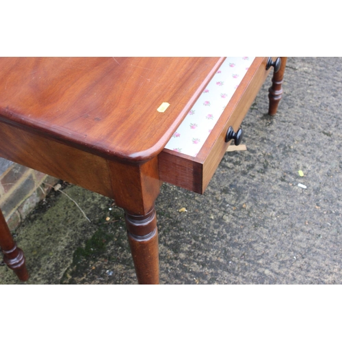 445 - A 19th century mahogany side table, fitted two drawers, on turned supports, 44