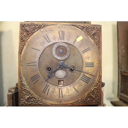 460 - A late Georgian oak long case clock with eight-day striking movement, seconds register and date wind... 