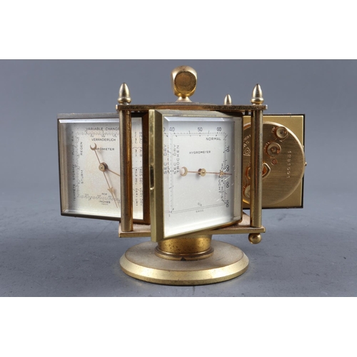 148 - An Imhof desk clock, barometer, thermometer, hygrometer, in brushed brass case, and four other clock... 