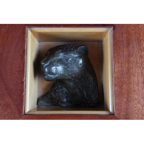 167 - Donald Greig: a limited edition bronze portrait, head of a cheetah, mounted on a sapele mahogany box... 