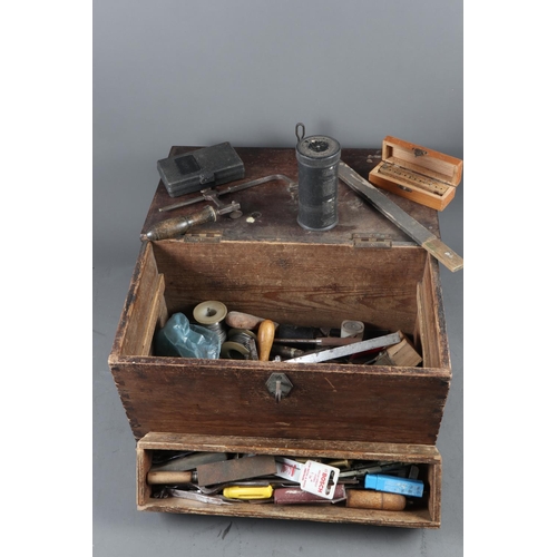 180 - A rosewood workbox (no interior) and a workbox containing a collection of hand tools