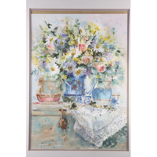 361 - A D Thorpe, '94: watercolours, still life summer flowers, 21