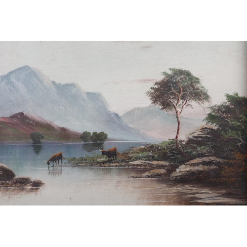 380 - B Ward: a pair of oils on board, Highland landscapes with cattle, 11