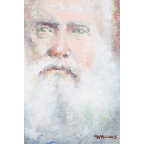 385 - T Woods: oil on board, bearded gentleman, in silvered frame, S H Bull: oil on board, 